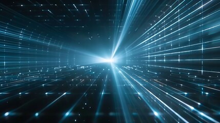 A futuristic background with blue and white grid lines, glowing light beams emanating from the center of the screen, creating an atmosphere reminiscent of advanced technology or digital innovation