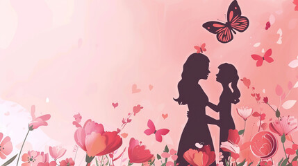 Mother's Day, mother and daughter, on a red background