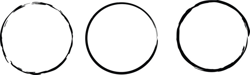 Grunge circles brush set. Black circle frames. Round line of black paint. Grunge round shapes. Circular ink brush stroke fro design elements. Vector illustration.