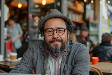 A professional headshot capturing a mixed-race individual with natural curly hair, thoughtfully gazing into the distance, exuding confidence and contemplation.