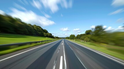 Fototapeta premium Rapid Day Drive: Stunning Long-Exposure Photo of Car on Bright Highway