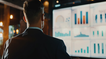 close-up, photo, of the back, professional business, people, are point, to explain, joint, project, in the office, using, economic, growth, charts, network, connectivity, accompany, data, in analyzing