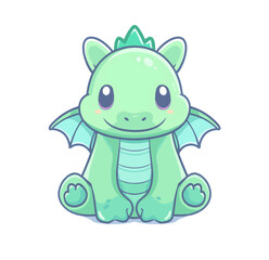 A cute green dragon icon in a simple, flat design vector illustration