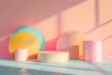 Stand podium wall scene pastel color background, geometric shape for product display presentation. Minimal scene for mockup products