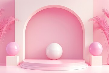 Stand podium wall scene pastel color background, geometric shape for product display presentation. Minimal scene for mockup products