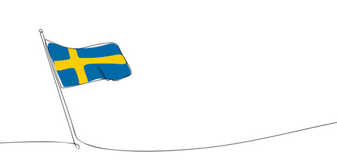 A single line drawing of a Sweden flag. Continuous line Kingdom of Sweden icon. One line icon. Vector illustration