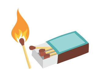 Matchbox and lights a match vector set cute cartoon style.