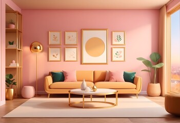 3D Mockup photo frame in Modern interior of living room