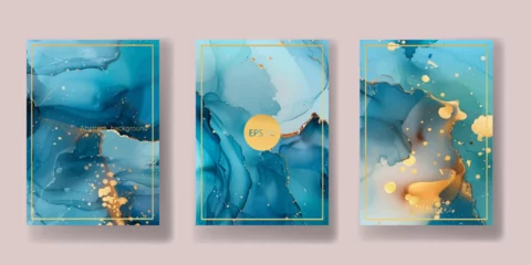 Fototapete wedding invitation. a great celebration of lovers. texture of liquid marble and gold. print for leaflets, banners, flyers, business cards, cards. trend vector  © chikovnaya
