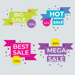 Set of vector red starburst, sunburst badges. Simple flat style vintage labels, stickers with sale discount text. Sale quality tags and labels. Template banner shopping badges.