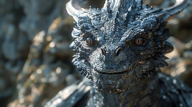 Close-up portrait of a majestic blue dragon with piercing eyes and sharp claws.