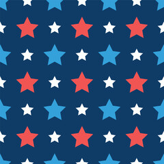 Obraz premium Seamless pattern with red and blue stars for 4th July Independence Day