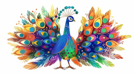 Obraz premium cute peacock in colorful rio carnival costume adorable wildlife street party illustration