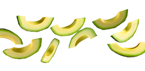 Falling avocado slices isolated on transparent background