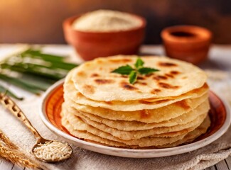Kerala Porotta- Homemade layered flatbread made with wheat flour, served on a ceramic plate. Sri Lanka Traditional Food.