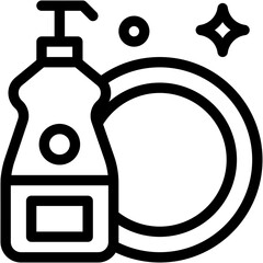 Vector Icon Dishes, Cleaning, Plates, Washing Plate, Liquid Soap