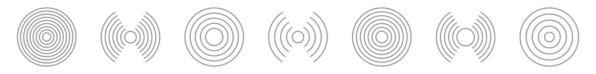 Radial, radar wave icon set. Circle connection, sonar sound waves icon set	