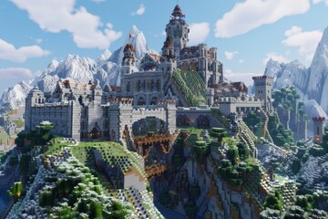 Fototapeta premium An incredibly impressive dwarven fortress built into the beautiful mountains 