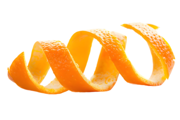 Orange twisted peel isolated on white background