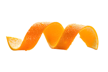 Orange twisted peel isolated on white background
