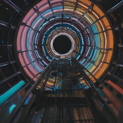 a view of a spiral staircase with a black background