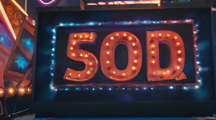 a neon sign that says sod in a neon light display