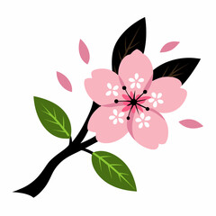 2d flat color silhouette vector of a cherry blossom flower