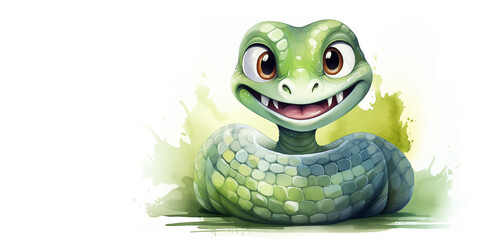 Fototapeta premium new year, symbol, snake, reptilian, greetings, reptile, holiday, happiness, hat, zoo, predator, invitation, illustration, wild, art, background, cap, card, cartoon, celebration, character, child, chin