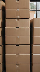 boxes stacked on top of each other in a warehouse