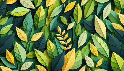 Colorful abstract paper art background with green yellow white leaves nature botanical design
