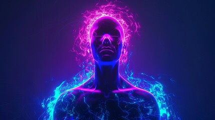 luminous aura mesmerizing neon glowing silhouette futuristic human energy concept digital art