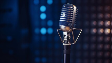 Studio microphone technology blue backgroud, singing