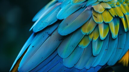 Fototapeta premium majestic blue macaw feather closeup vibrant green parrot plumage vertical zoom wildlife photography