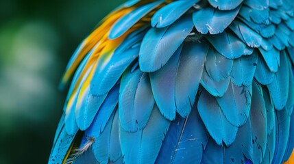 Obraz premium majestic blue macaw feather closeup vibrant green parrot plumage vertical zoom wildlife photography