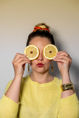 girl with orange, lemon
