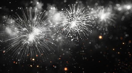 Fototapeta premium A chic black and silver background with sparkling fireworks, offering space in the middle for text