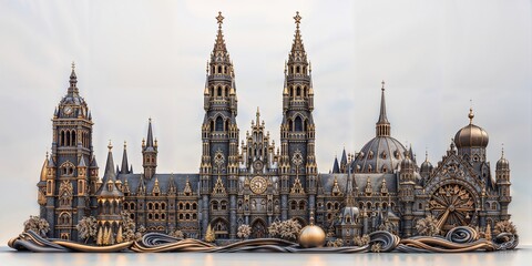 Obraz premium Magnificent Architectural Model of a Historic European Gothic City Skyline