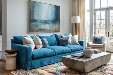 Country, farmhouse, provence interior design of modern living room.