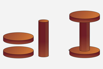 Wood stool. Joining of wood pieces. Base radius and height. Math, geometri shape.