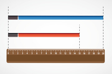 Maths. Ruler. Maths. Wooden ruler and pencil vector, illustration. for math and physics classes. Colored pencil. Ösym, lgs.