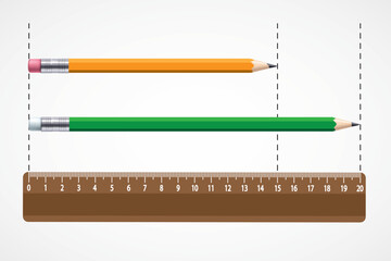 Maths. Ruler. Maths. Wooden ruler and pencil vector, illustration. for math and physics classes. Colored pencil. Ösym, lgs.