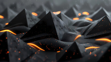 Abstract black 3d pyramids and glowing stripes vector image