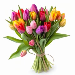 Fototapeta premium Bouquet of colorful tulips isolated on a white background,