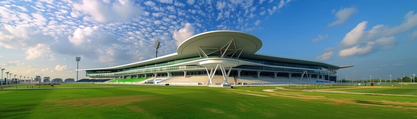 Fototapeta premium An eco-conscious cricket stadium with solar energy efficient water use