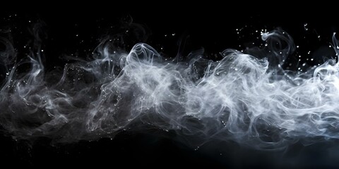Water vapor spray creating a realistic effect against a black background. Concept Special Effects Photography, Vapor Shot, Black Background Technique