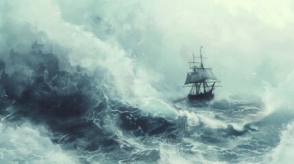 tempestuous voyage turbulent seas engulfing gallant ship in stormy ocean scene digital painting