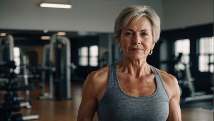 Fototapeta premium Mature woman standing in a fitness studio
