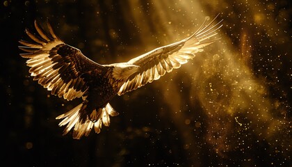 Majestic eagle in flight with golden light