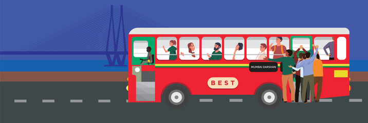 Mumbai Bus Vector Illustration. The BEST bus is proud of Mumbai. Wonder of Mumbai.  © subodh