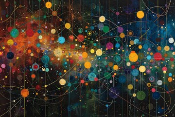 Abstract lines converge on radiant dots, embodying the power of connectivity. Desktop wallpaper.	